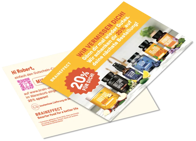 BRAINEFFECT Reaktivierungskampagne Vorder- und Rückseite