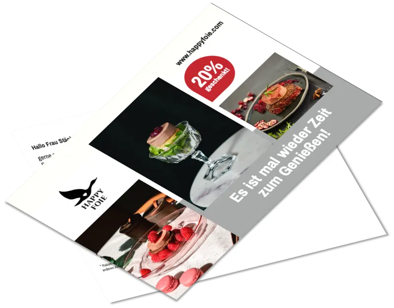 Vorder- und Rueckseite Happy Foie Winback Kampagne