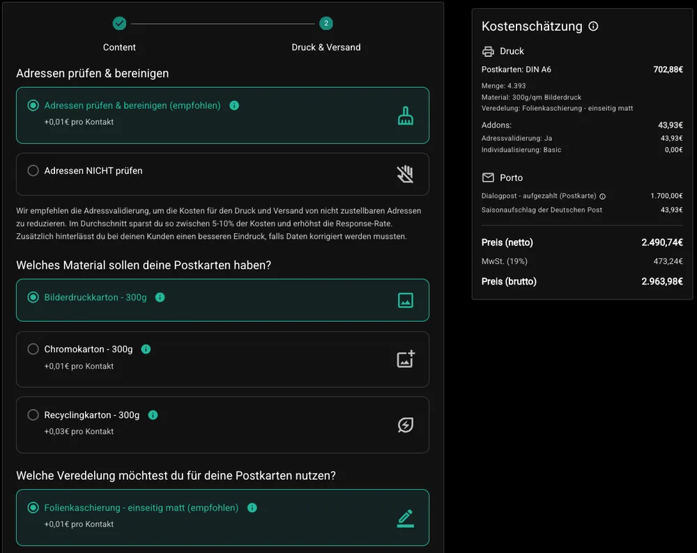 New overview in the PostPal interface