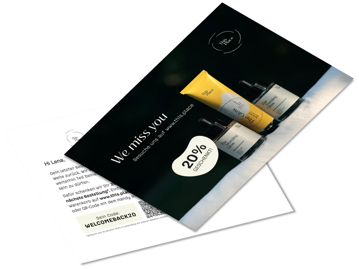 Campaign visual for How This Place won back lost customers with postcards and reached 1,888% ROI