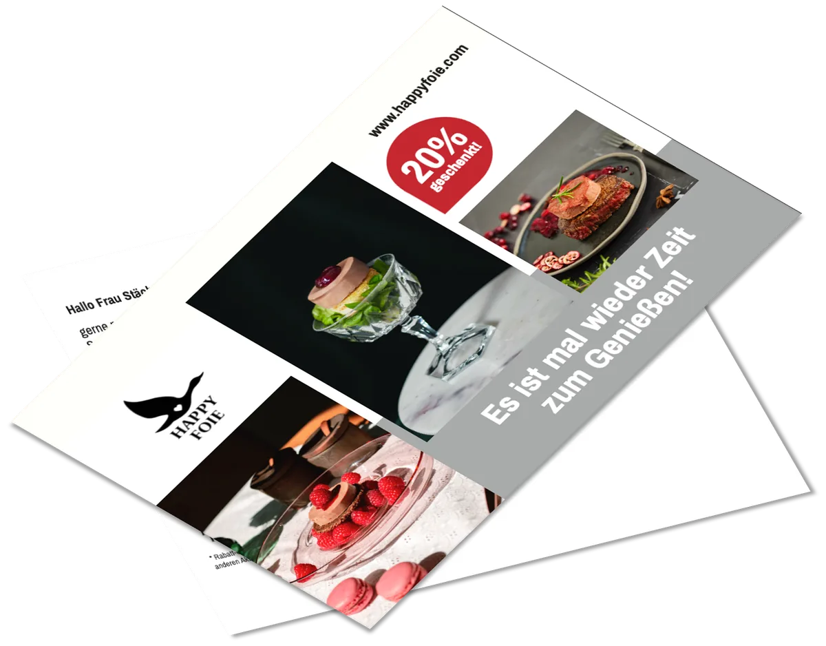 Campaign visual for How Happy Foie used postcard marketing for seasonal activation and reached 1,380% ROAS