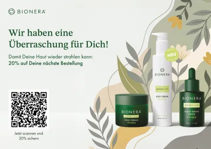 Bionera Winback-Postkartenmotiv mit 20 % Rabatt für eine PostPal Direct-Mail-Kampagne