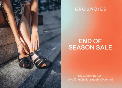Groundies End-of-Season-Sale Postkartenmotiv mit bis zu 50 % Rabatt für eine PostPal Direct-Mail-Kampagne