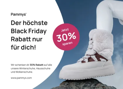 Pammys Black-Friday-Postkartenmotiv mit 30 % Rabatt für eine PostPal Direct-Mail-Kampagne