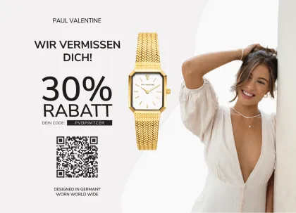 Paul Valentine Winback-Postkartenmotiv mit 30 % Rabatt für eine PostPal Direct-Mail-Kampagne